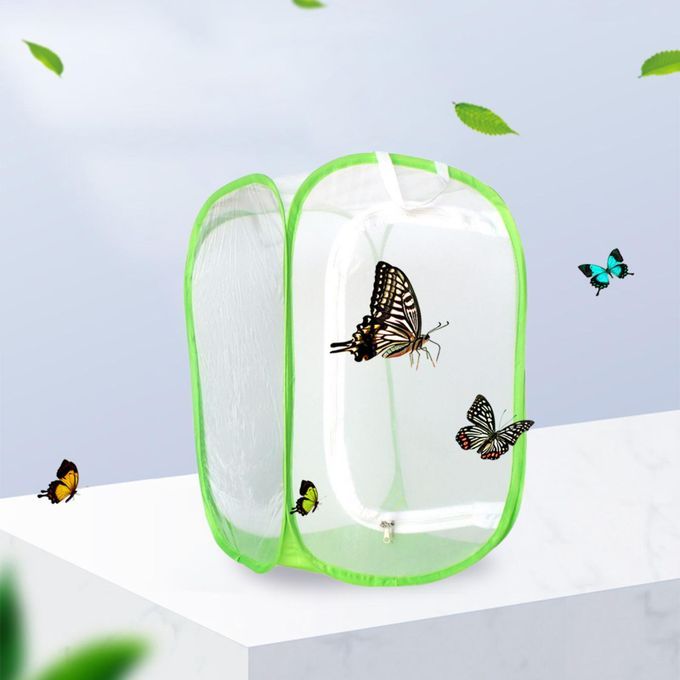 Butterfly Fly Cage Foldable Bug Bag Breathable For Caterpillar Green