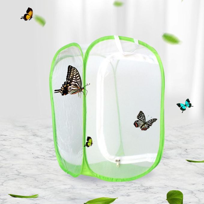 Butterfly Fly Cage Foldable Bug Bag Breathable For Caterpillar Green