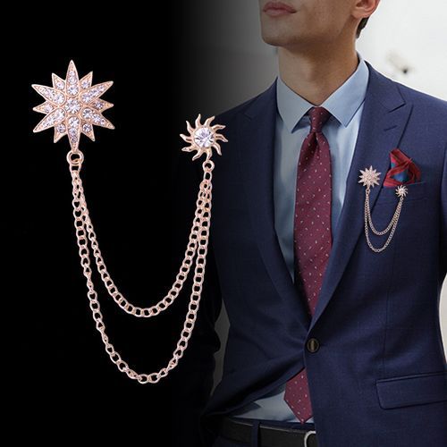 Men' Chain's Diamond Star Brooch Pin For Suite
