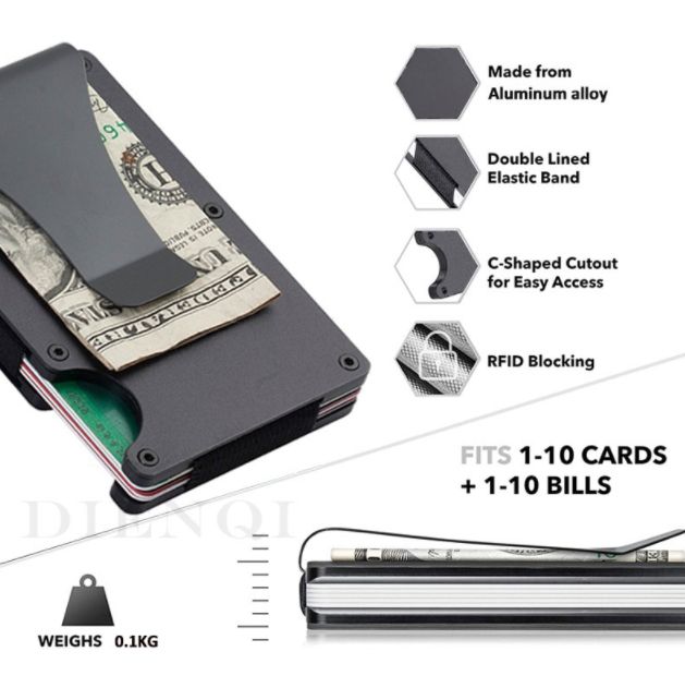 Men's Money Clips，Carbon Fiber Wallet Card Holder - Black