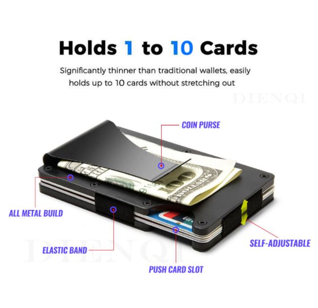 Men's Money Clips，Carbon Fiber Wallet Card Holder - Black