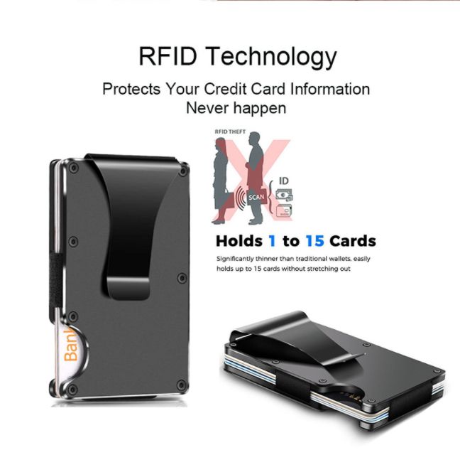Men's Money Clips，Carbon Fiber Wallet Card Holder - Black