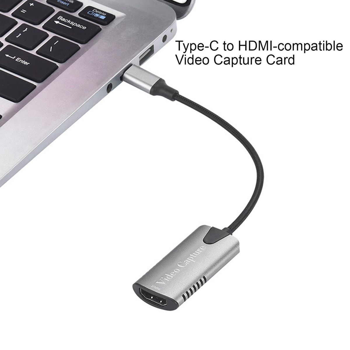 USB Video Adapter Type-C to HDMI-compatible Video Capture Card Grey