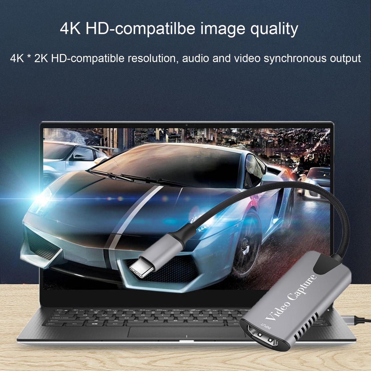 USB Video Adapter Type-C to HDMI-compatible Video Capture Card Grey