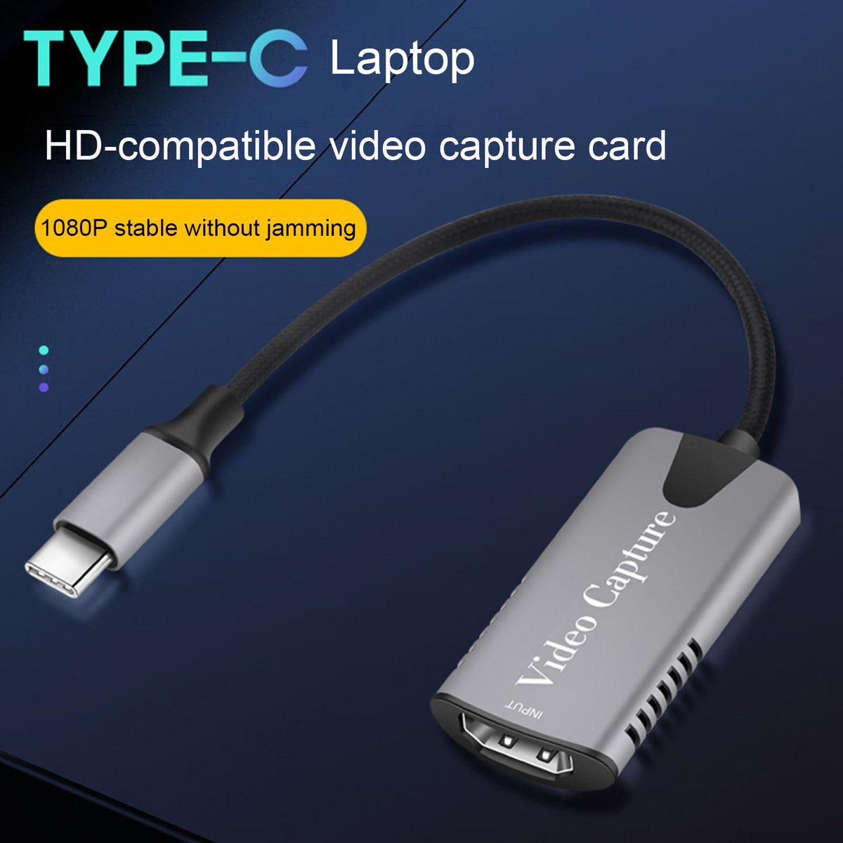 USB Video Adapter Type-C to HDMI-compatible Video Capture Card Grey