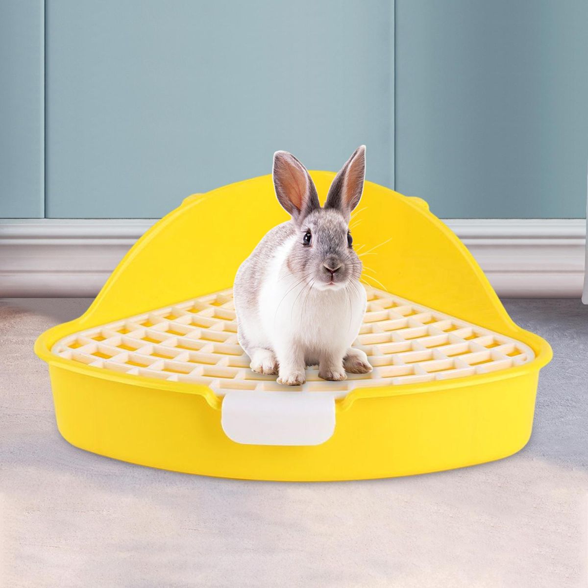 Triangle Rabbit Litter Box Pet Pan Toilet For Bunny Rabbit Cage Yellow