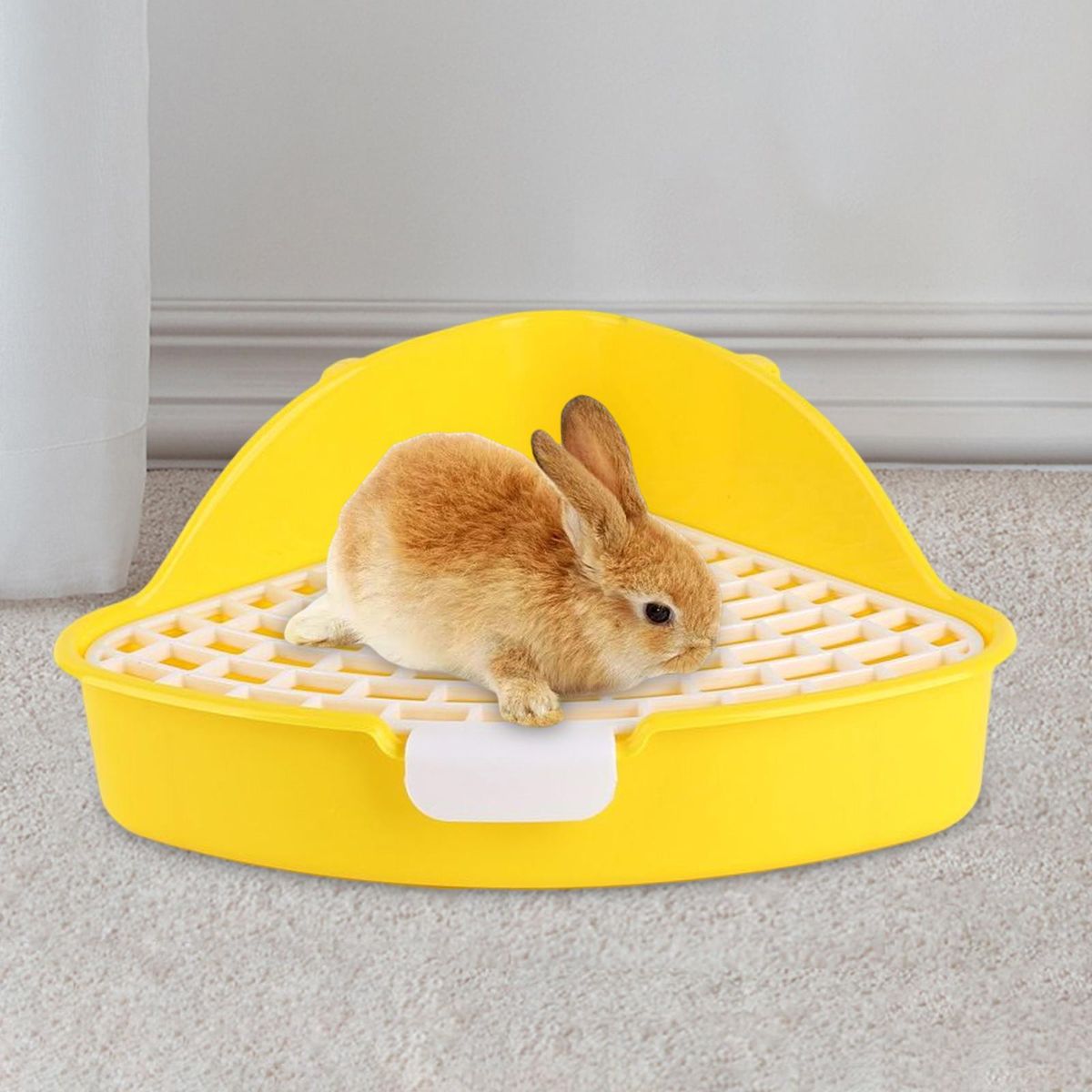 Triangle Rabbit Litter Box Pet Pan Toilet For Bunny Rabbit Cage Yellow