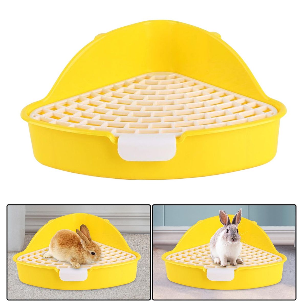 Triangle Rabbit Litter Box Pet Pan Toilet For Bunny Rabbit Cage Yellow