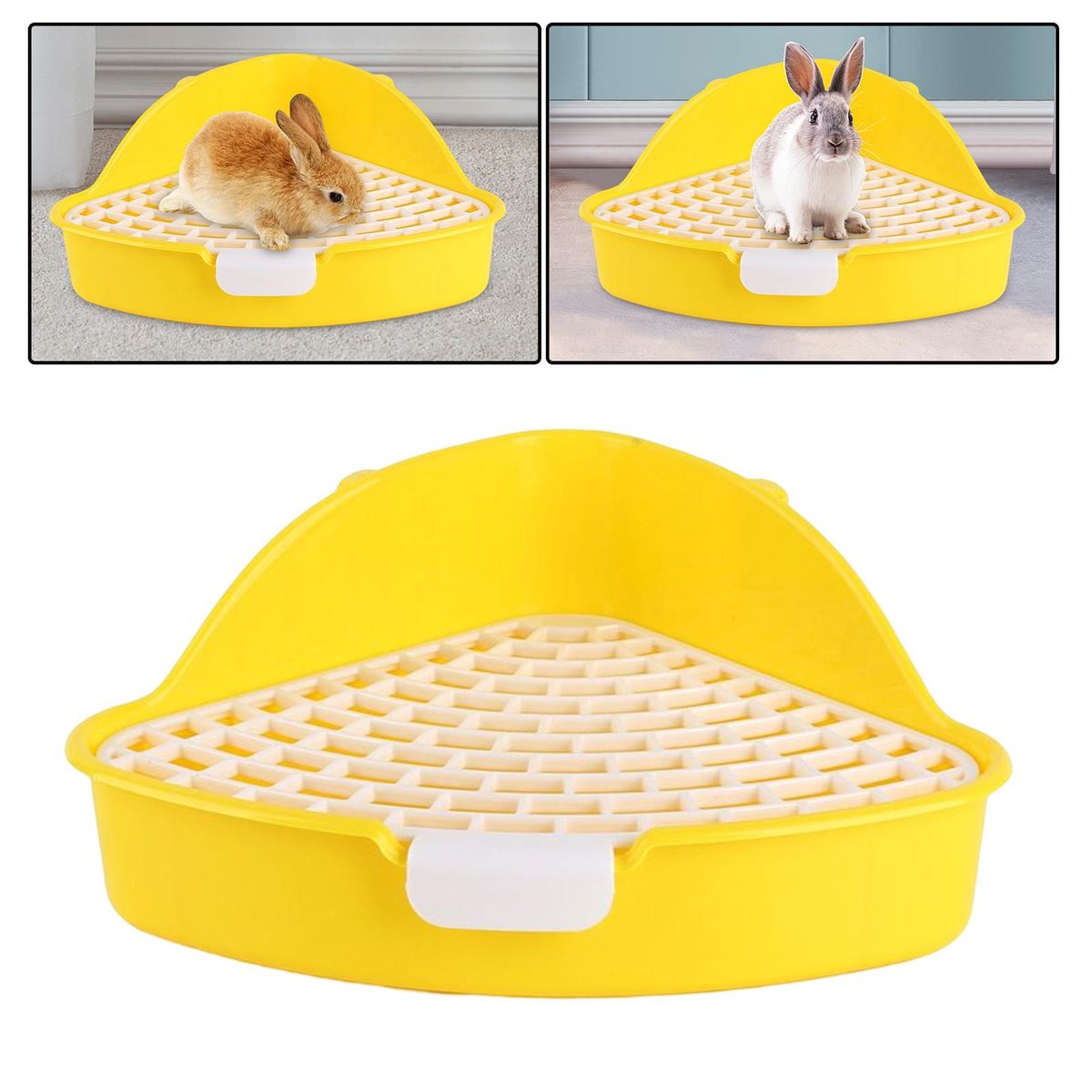 Triangle Rabbit Litter Box Pet Pan Toilet For Bunny Rabbit Cage Yellow