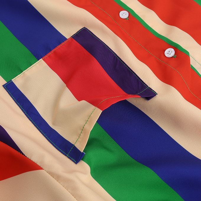Summer Mens Loose Vintage Short Sleeve Hawaii Beach Shirts  - Rainbow