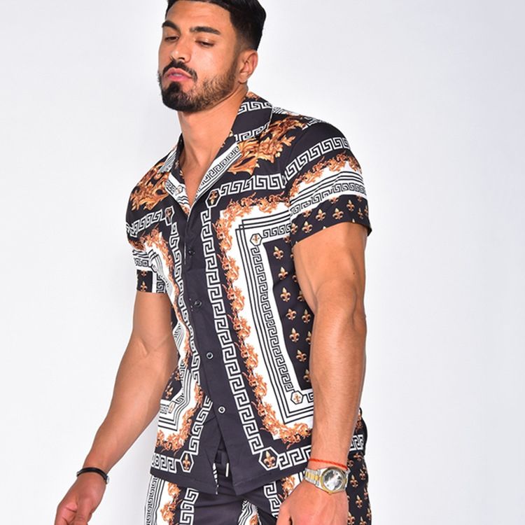 Men's Suits Summer Hawaii Print Shirt Casual Beach Suit
