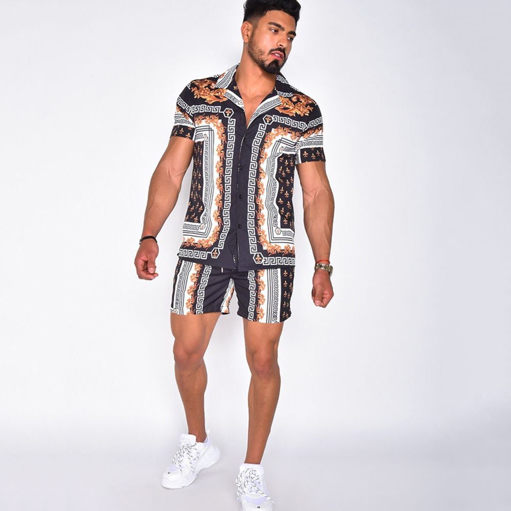 Men's Suits Summer Hawaii Print Shirt Casual Beach Suit