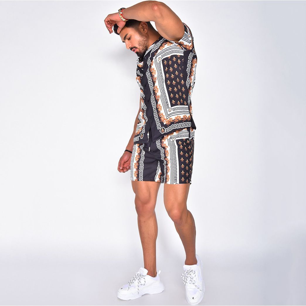 Men's Suits Summer Hawaii Print Shirt Casual Beach Suit