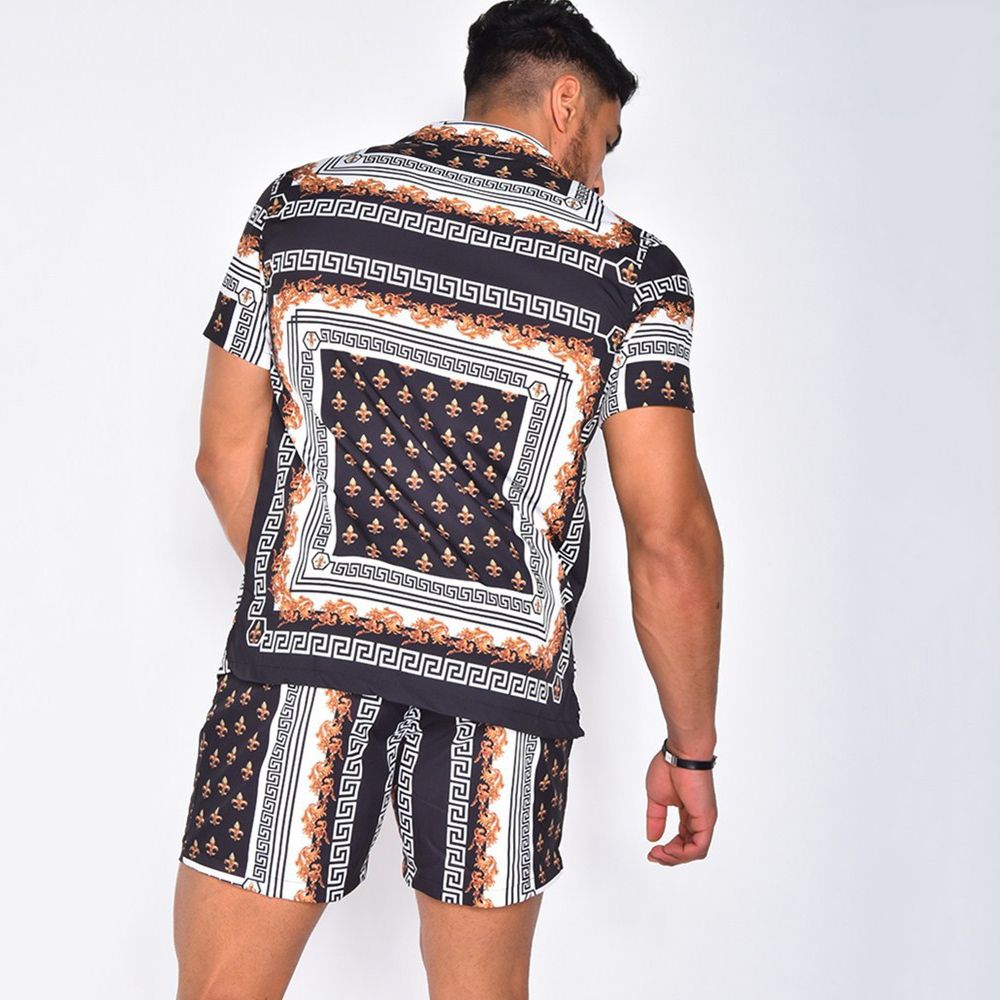 Men's Suits Summer Hawaii Print Shirt Casual Beach Suit