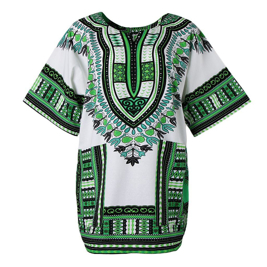 Short Sleeve Dashiki Shirt Colorful African Clothing Kaftan Green