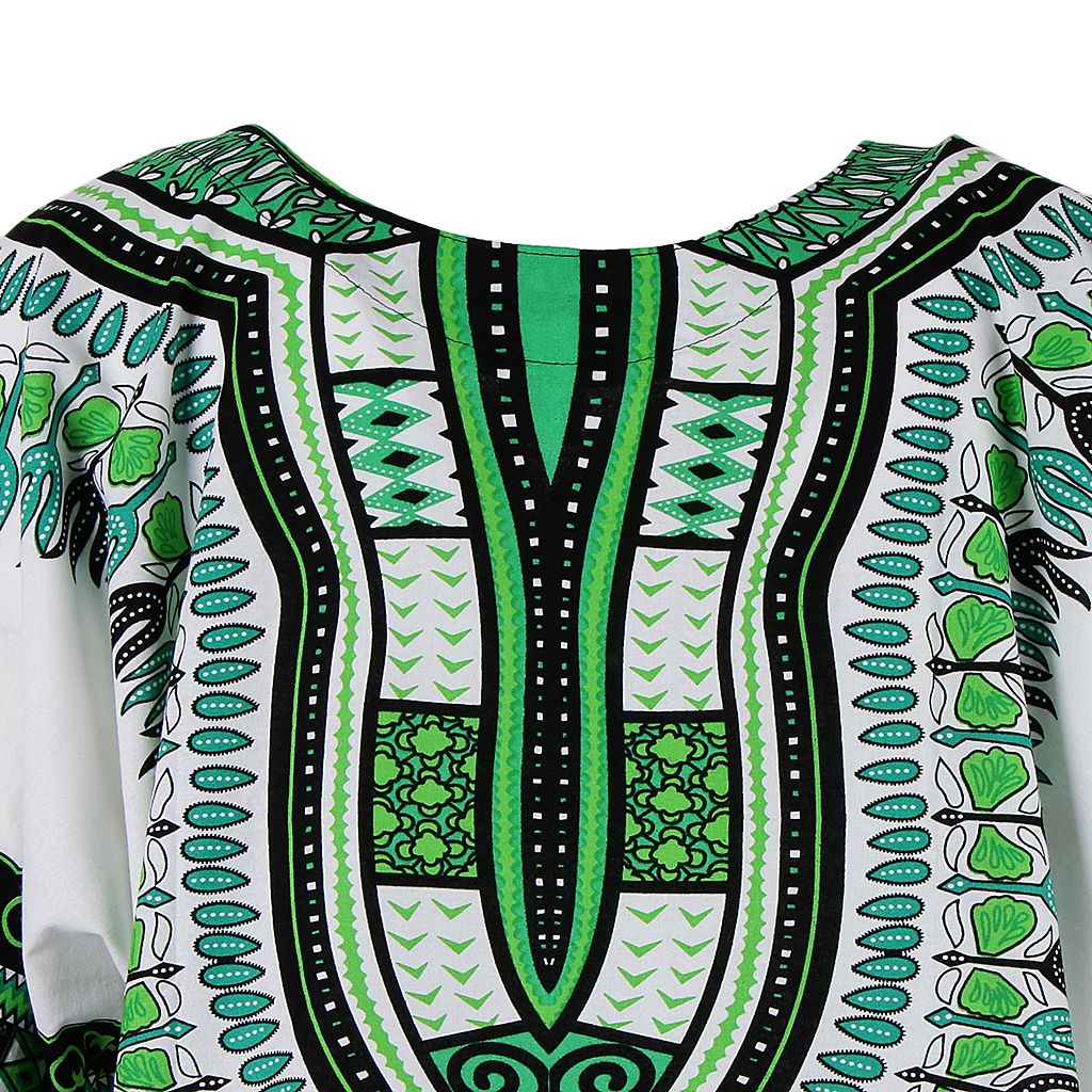 Short Sleeve Dashiki Shirt Colorful African Clothing Kaftan Green