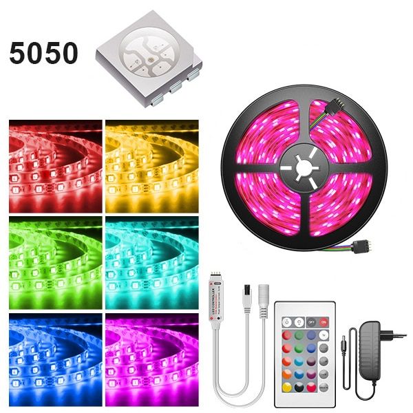 LED Strip Lights RGB Individually Addressable Smart WS2811 SMD Flexible Ribbon RGB LED Light Tape Diode Dream Color DC 12V-5050-NON -18M Full Set-