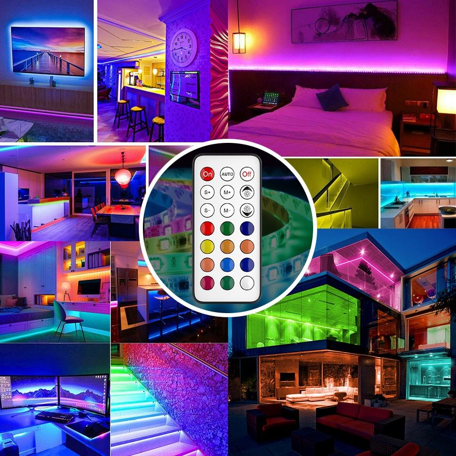 LED Strip Lights RGB Individually Addressable Smart WS2811 SMD Flexible Ribbon RGB LED Light Tape Diode Dream Color DC 12V-5050-NON -18M Full Set-