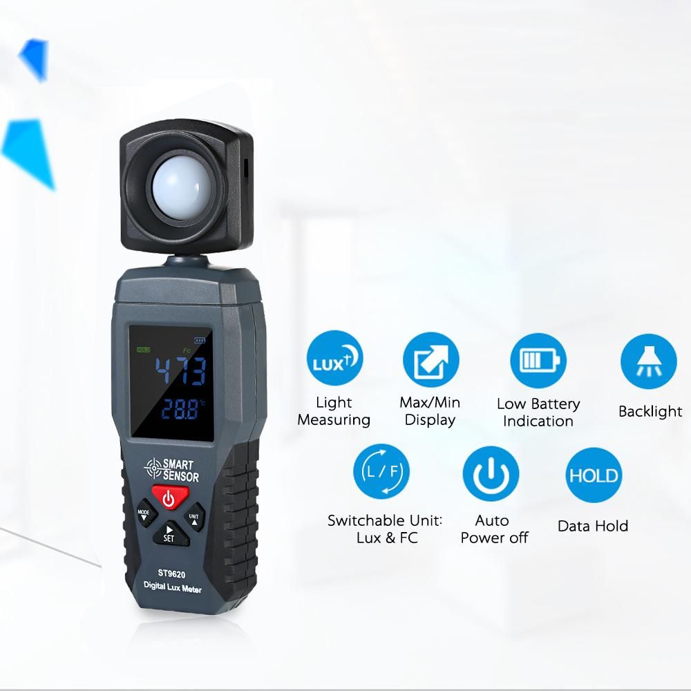 SMART SENSOR Digital Lux Meter LCD Display Handheld Illuminometer Luminometer Photometer Luxmeter Light Meter 1-200000 Lux ST9620