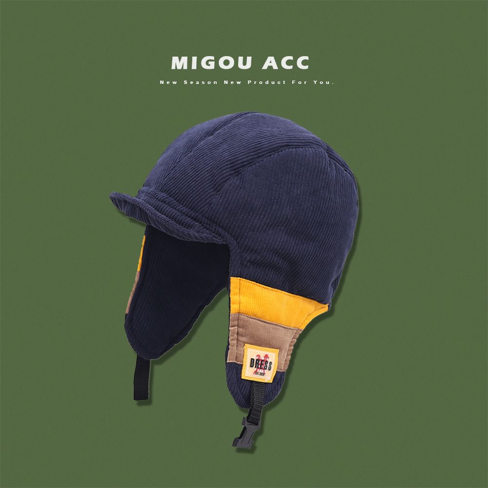 Hat Men's Winter Fashion Pilot's Hat Ear Protection Corduroy Sunglasses Riding Motorcycle Classic Style Cold Proof 12C0030-Navy