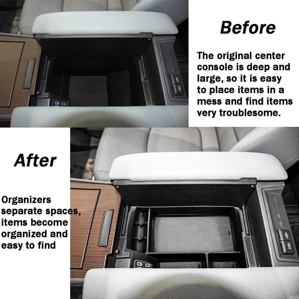 Center Console Organizer Tray for Toyota Sienna 2021 2022 Accessories Armrest Insert Storage Box with Black Non-Slip Mat