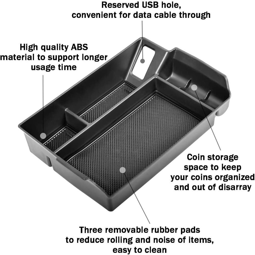 Center Console Organizer Tray for Toyota Sienna 2021 2022 Accessories Armrest Insert Storage Box with Black Non-Slip Mat