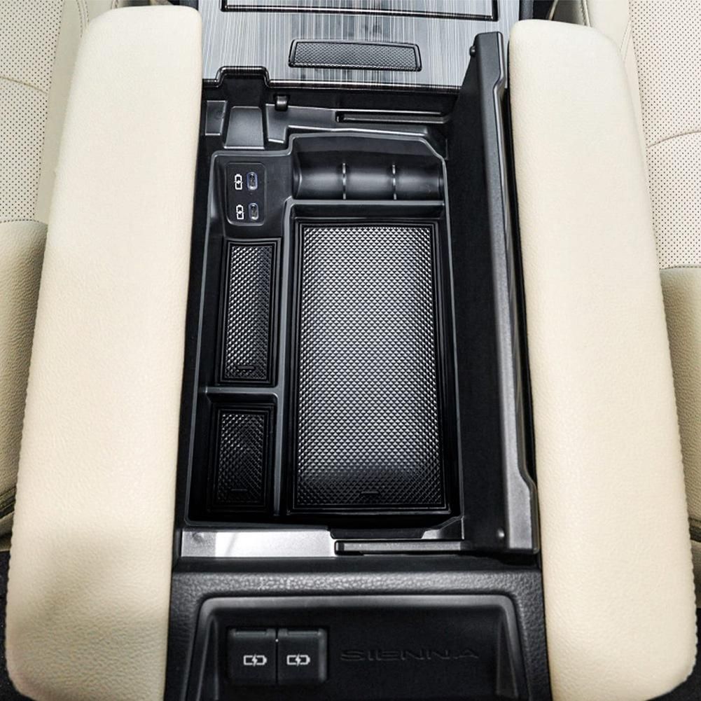 Center Console Organizer Tray for Toyota Sienna 2021 2022 Accessories Armrest Insert Storage Box with Black Non-Slip Mat
