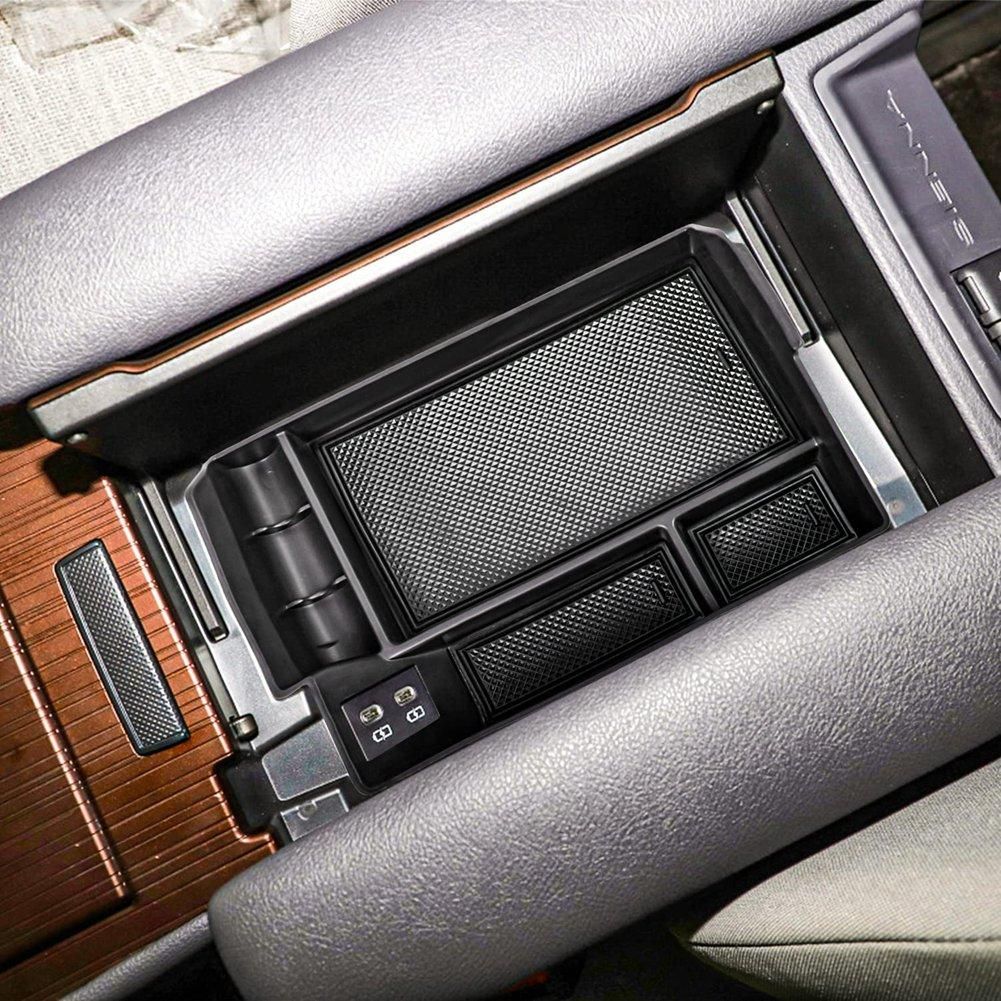 Center Console Organizer Tray for Toyota Sienna 2021 2022 Accessories Armrest Insert Storage Box with Black Non-Slip Mat