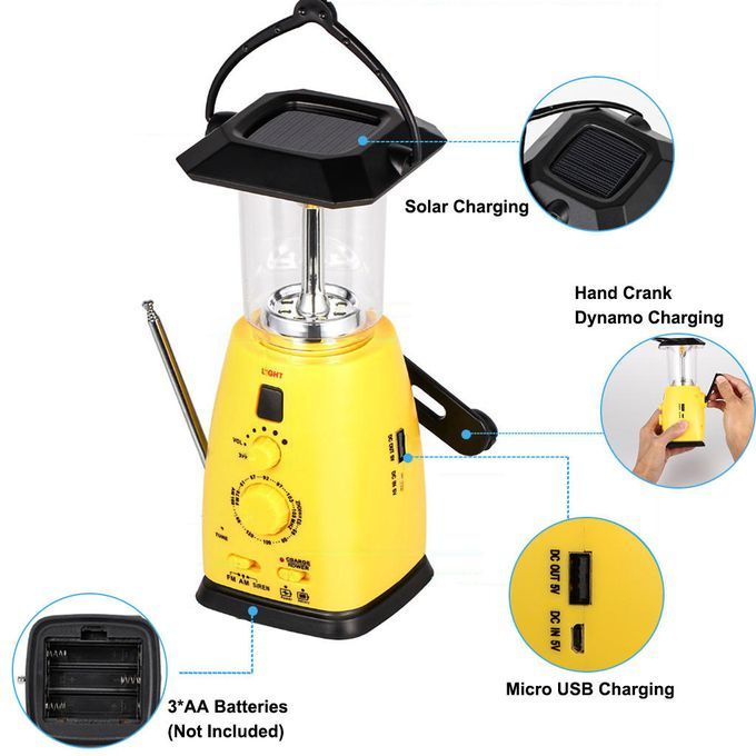 Solar Hand Crank AM FM NOAA Weather Radio 8 LED Lights Phone Charger