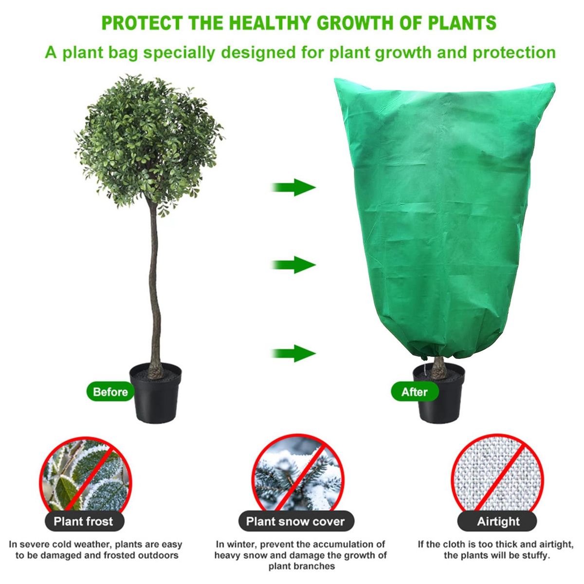 Windproof Plant Cover Plantguard Frost Blankets Breathable for Plants Green
