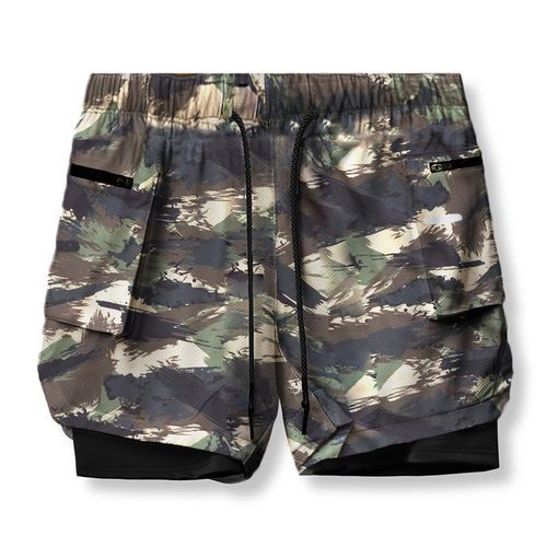 Running Shorts Men 2 In 1 Gym Sport Shorts Man Workout Basketball Sportswear Jogging Sports Short Pants Male(#Green)