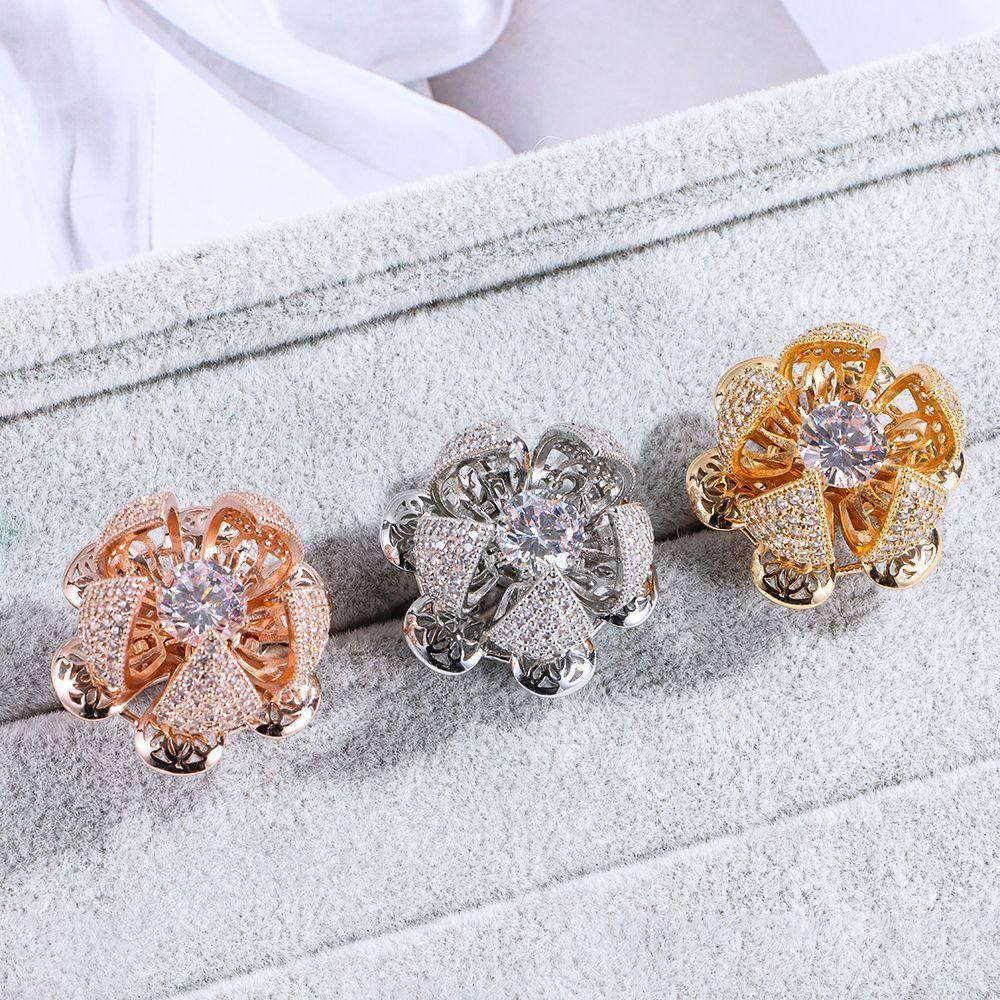 Ring Western style Stainless Steel Garland Ring Zircon Spinning Ring Hollow Open Flower Hollow Open And Close Bud Ring