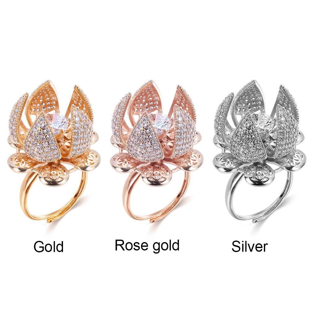 Ring Western style Stainless Steel Garland Ring Zircon Spinning Ring Hollow Open Flower Hollow Open And Close Bud Ring