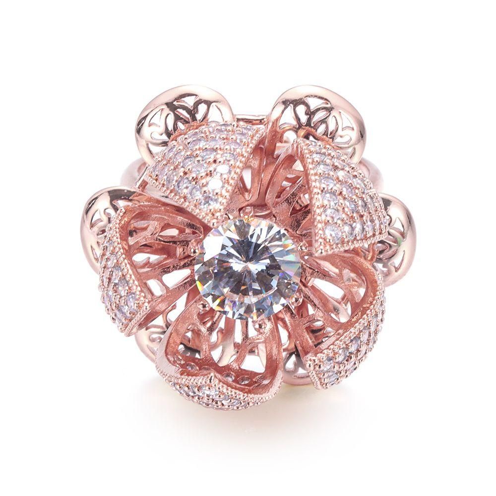 Ring Western style Stainless Steel Garland Ring Zircon Spinning Ring Hollow Open Flower Hollow Open And Close Bud Ring
