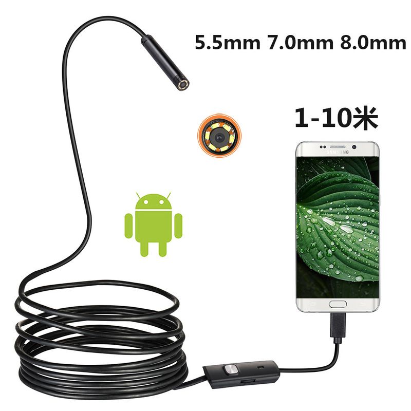 5.5mm Endoscope Camera Flexible IP67 Waterproof Micro USB Inspection Borescope Camera For Android PC Notebook 6LEDs Adjustable(#5.5mm)