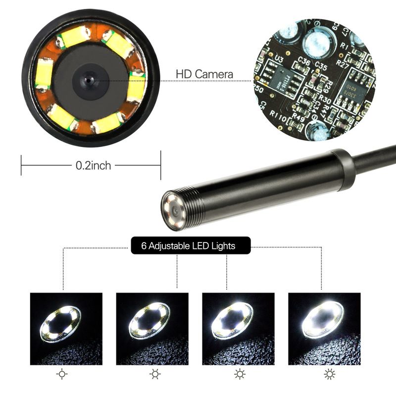 5.5mm Endoscope Camera Flexible IP67 Waterproof Micro USB Inspection Borescope Camera For Android PC Notebook 6LEDs Adjustable(#5.5mm)