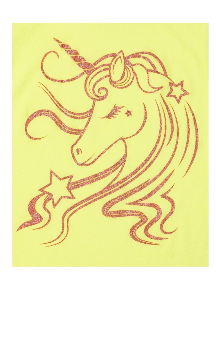 Girls Sketch Unicorn Glitters Graphic Top - Lemon Green