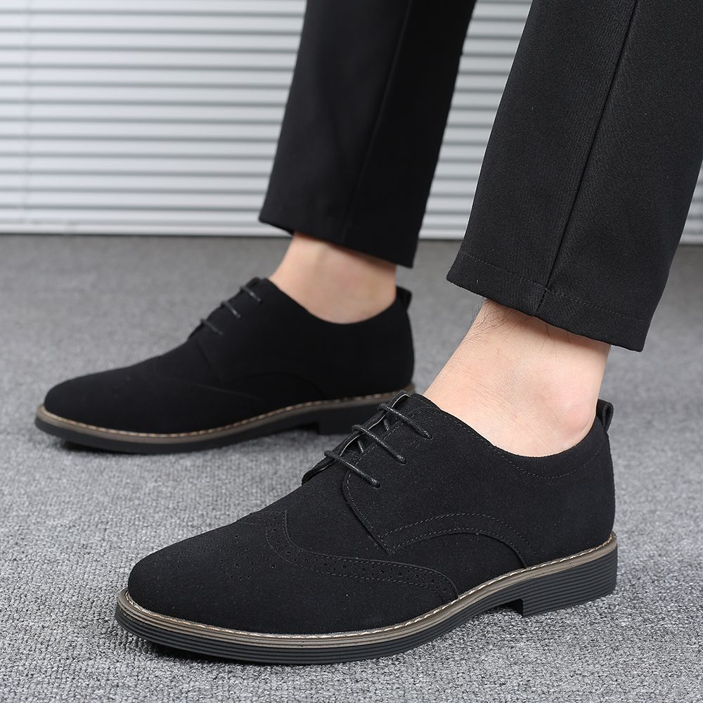 Mens Ankle Low Oxfords Boots Brogue Booties-Black