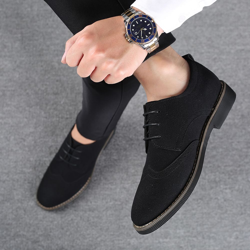Mens Ankle Low Oxfords Boots Brogue Booties-Black