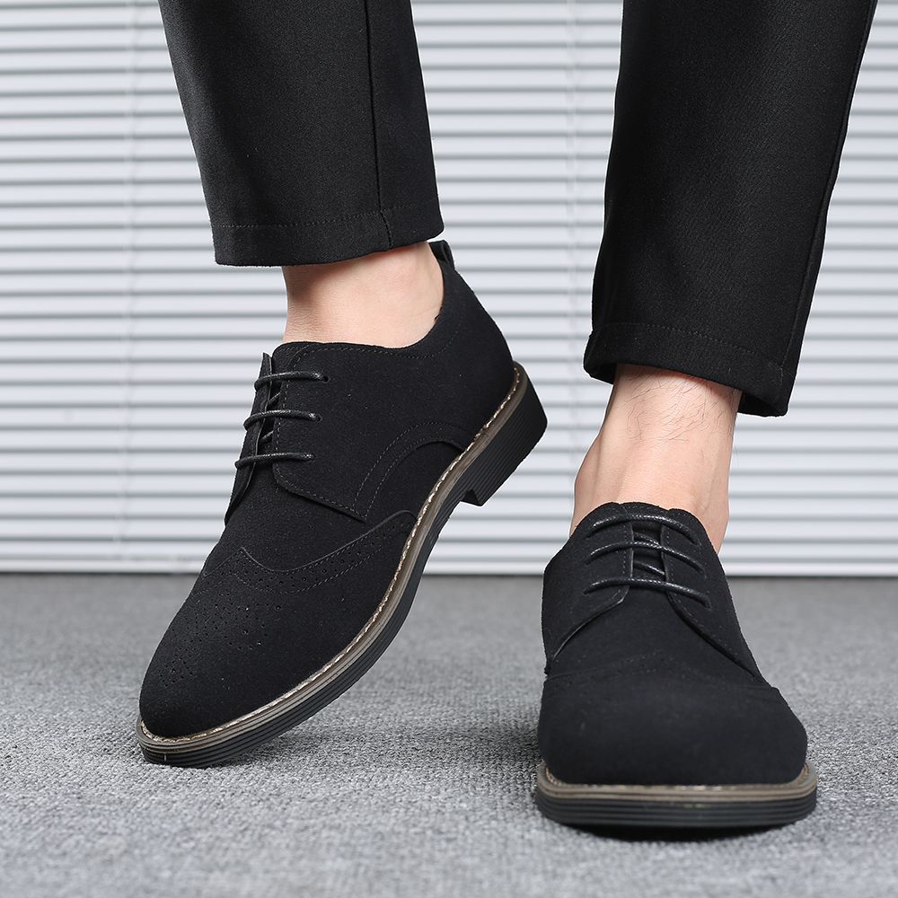 Mens Ankle Low Oxfords Boots Brogue Booties-Black
