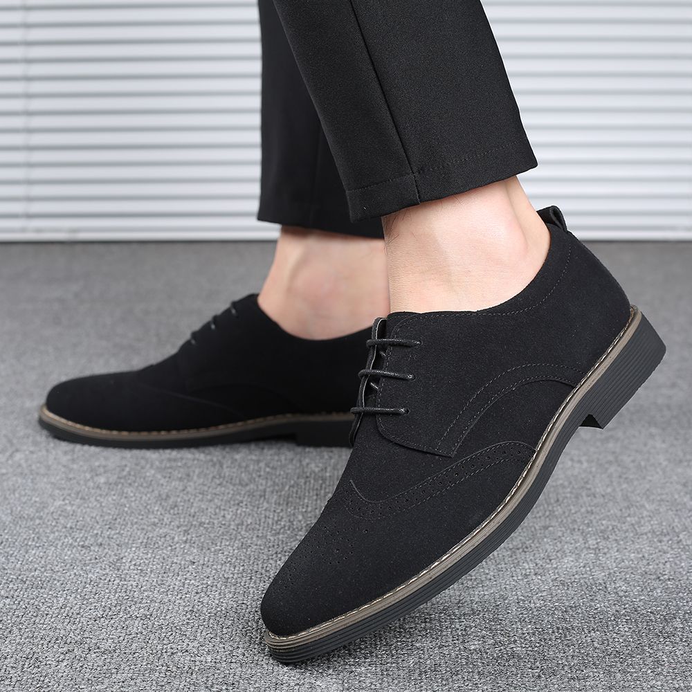 Mens Ankle Low Oxfords Boots Brogue Booties-Black