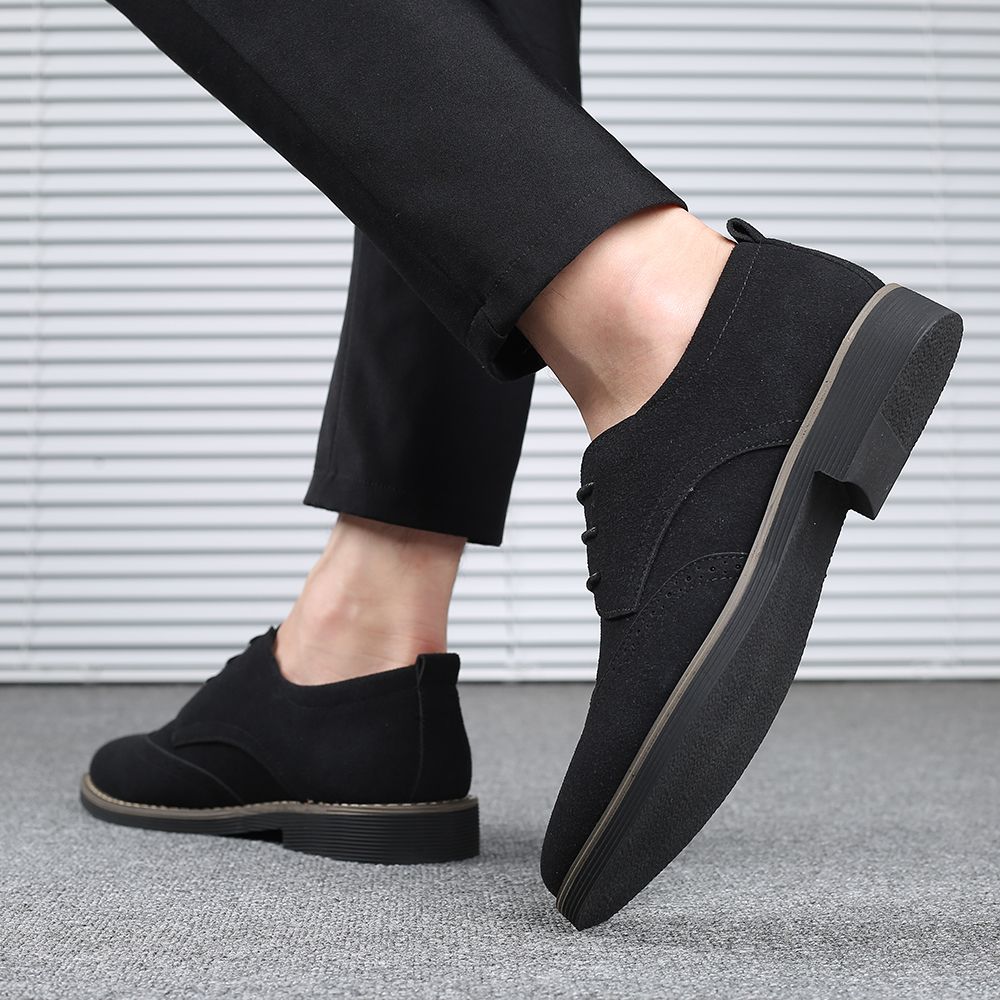 Mens Ankle Low Oxfords Boots Brogue Booties-Black