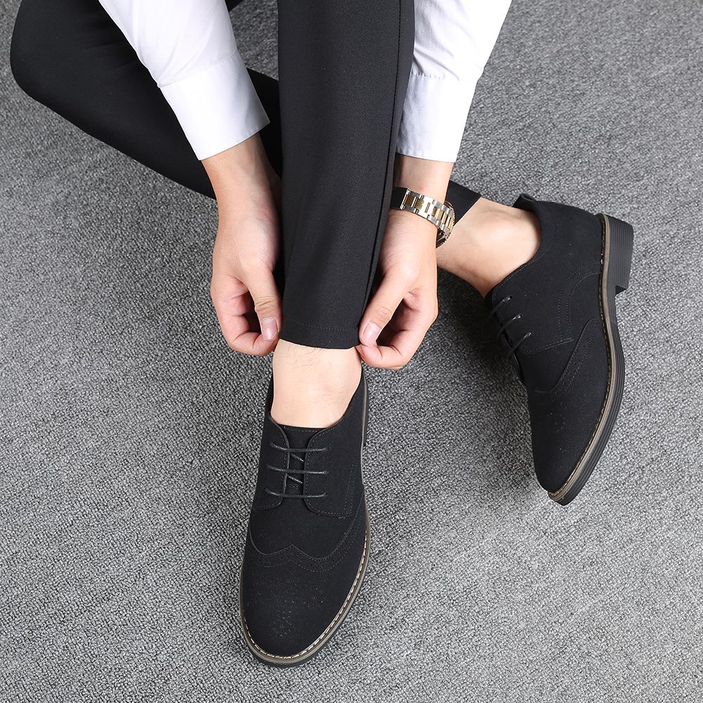 Mens Ankle Low Oxfords Boots Brogue Booties-Black