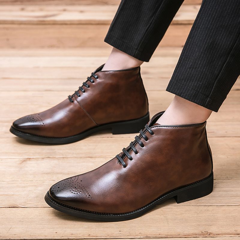 Elegant High-top Business Boots Men Oxford Shoes Big Size 38-48 Superior Quality Full Grain Leather Wedding Party Shoes Luxury Noble Boots Brown