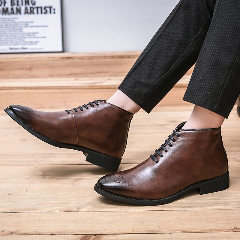 Elegant High-top Business Boots Men Oxford Shoes Big Size 38-48 Superior Quality Full Grain Leather Wedding Party Shoes Luxury Noble Boots Brown