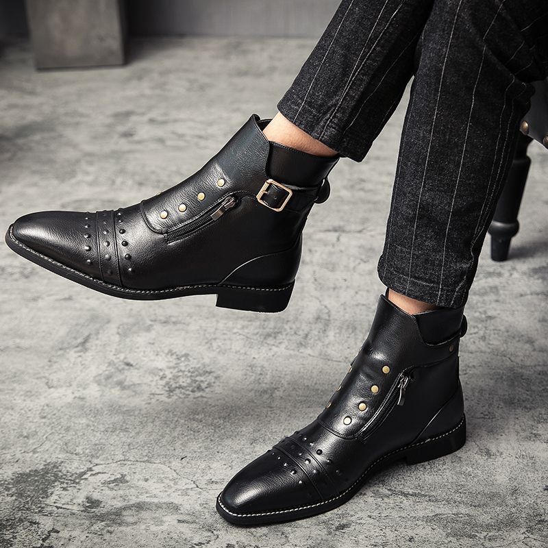 Men Oxford Boots Formal Leather Business Shoes Dress Black