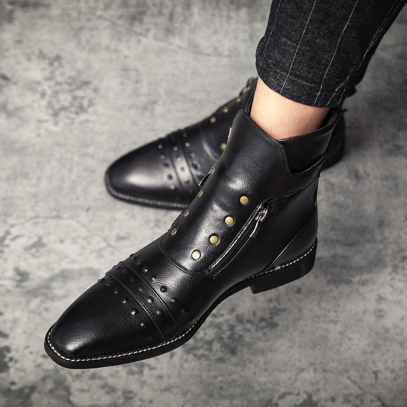 Men Oxford Boots Formal Leather Business Shoes Dress Black