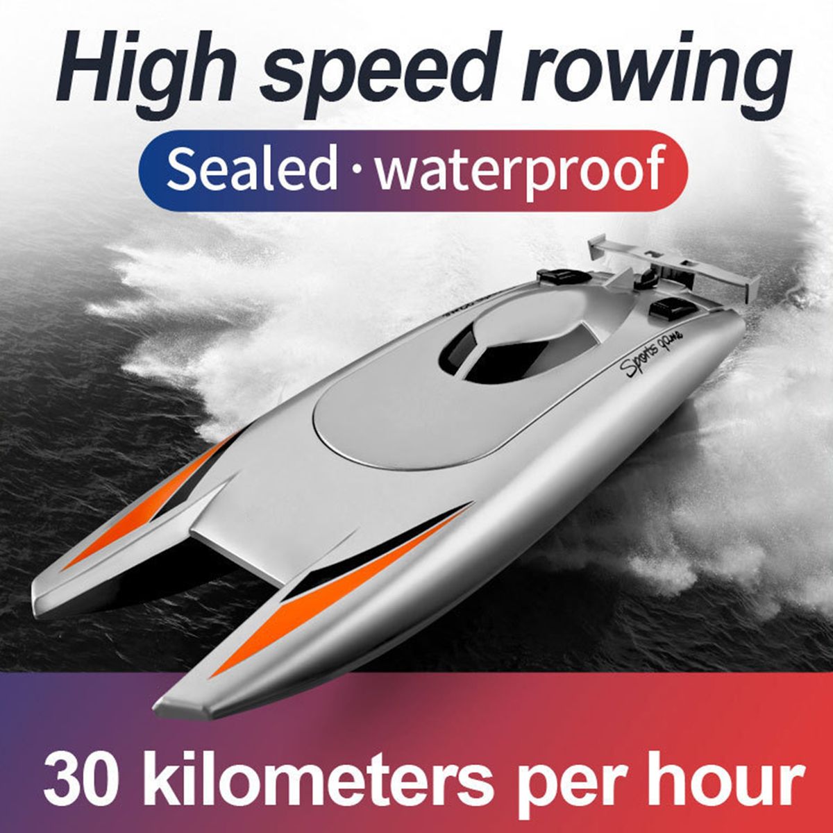 1 Set Wireless RC Boat 2.4G Remote Control Speedboat Water Silver Gray
