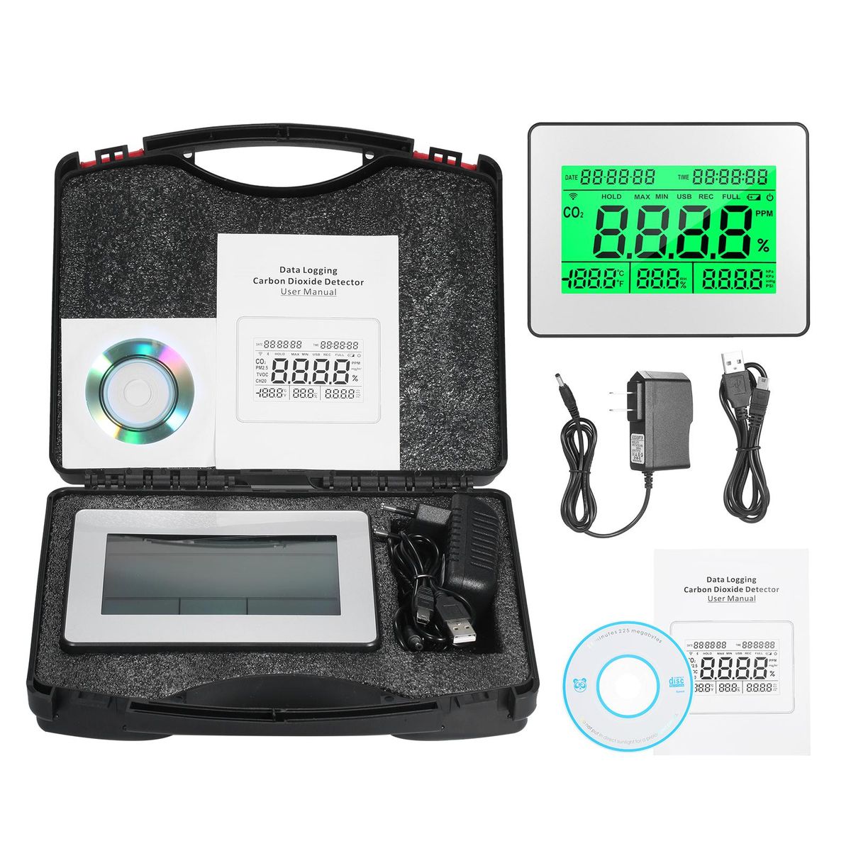 Data Logging Carbon Dioxide Detector Air Quality Monitor Meter with Data Logging Clock Function 5.5-inch Large LCD Wall Mountable CO2 Detector Carbon Dioxide Indicator Multifunctional Tester Measuring CO2 Concentration & Temp