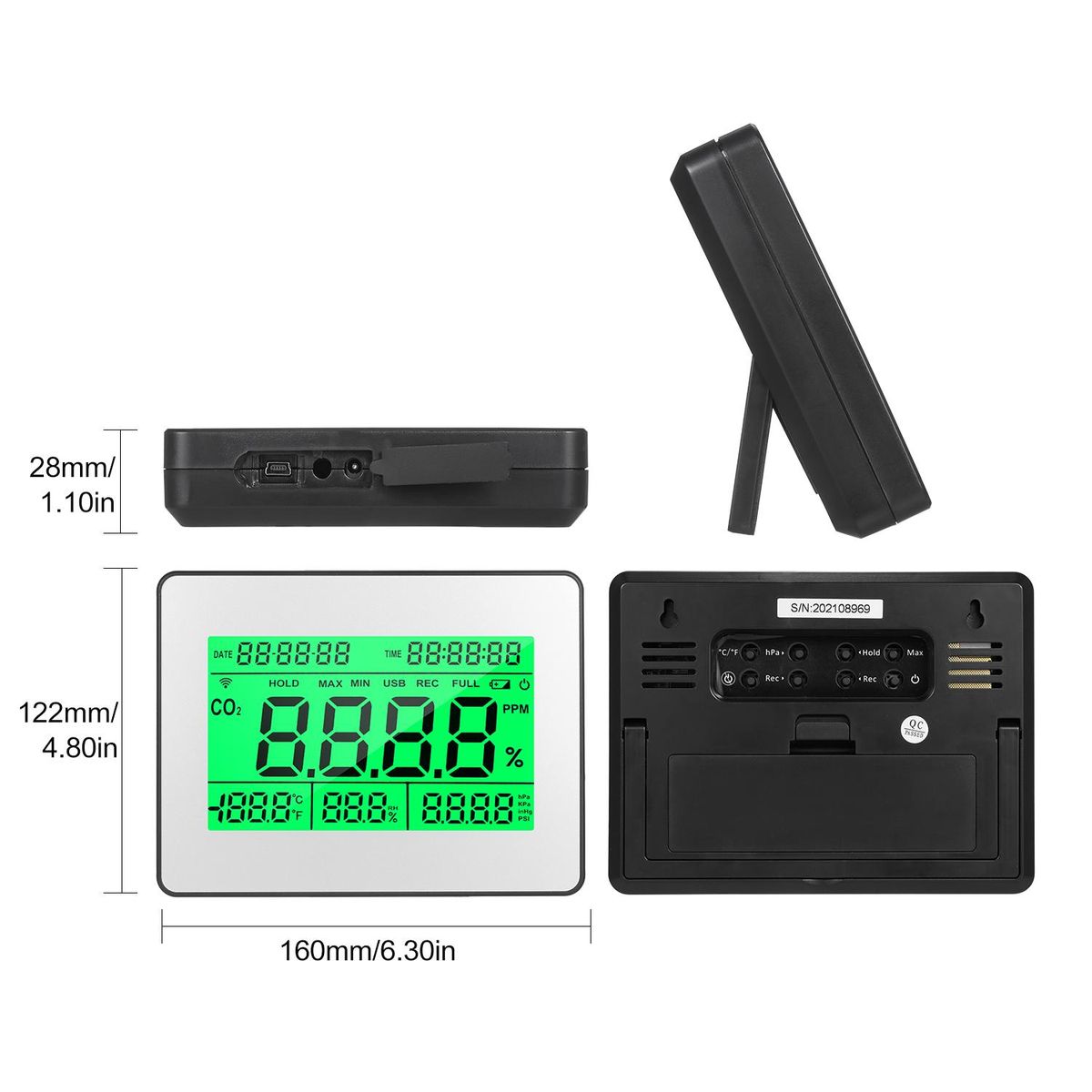 Data Logging Carbon Dioxide Detector Air Quality Monitor Meter with Data Logging Clock Function 5.5-inch Large LCD Wall Mountable CO2 Detector Carbon Dioxide Indicator Multifunctional Tester Measuring CO2 Concentration & Temp